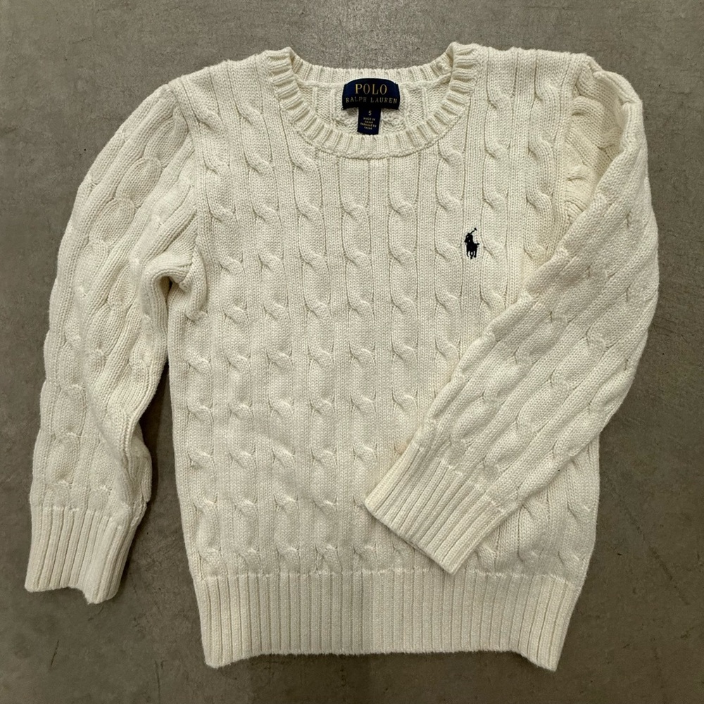 POLO by Ralph Lauren Ivory Cable Knit Kids Sweater Size 5